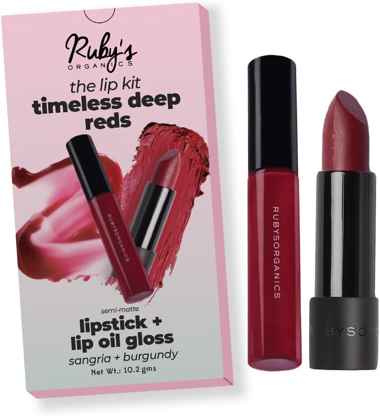 Lip Beauty Gift Kit- Timeless Reds Combo Pack of Lipstick & Lipgloss, Moisturizing, Long Lasting, Non Sticky & Non Drying, Glossy Texture, Natural Lip Makeup - Burgundy and Sangria