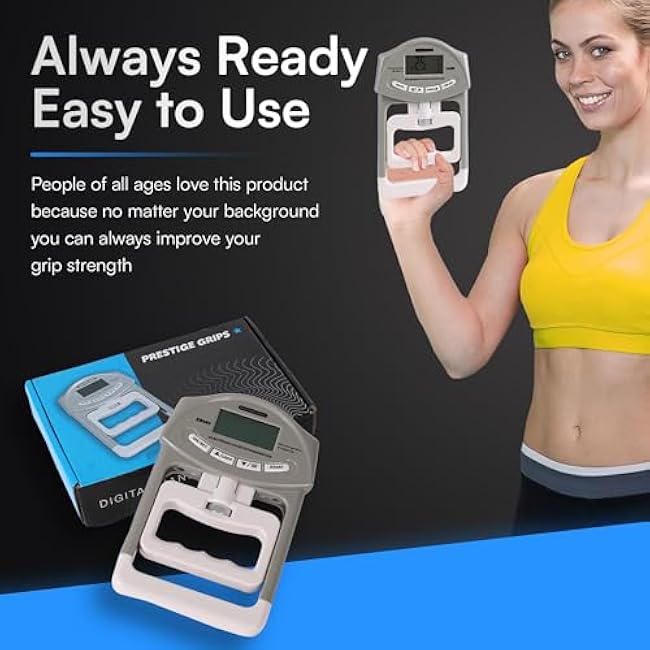 Grip Strength Tester - Hand Strengthening Device With Precision Sensors & Adjustable Handle - Hand Dynamometer Fits Most Hands - 90 Kgs/198 Lbs. Max Power Reading - For Home - Sports - Rehab & Clinical Use