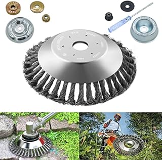 NeJesZoe 8 Inch Steel Wire Brush Cutter Trimmer Head Sets Weeds Blade Cutter Replacement for String Trimmers, Gardening Lawnmower, Moss Grass Rust Removal (1 Brush&2 Pack Different Adapter Kits)