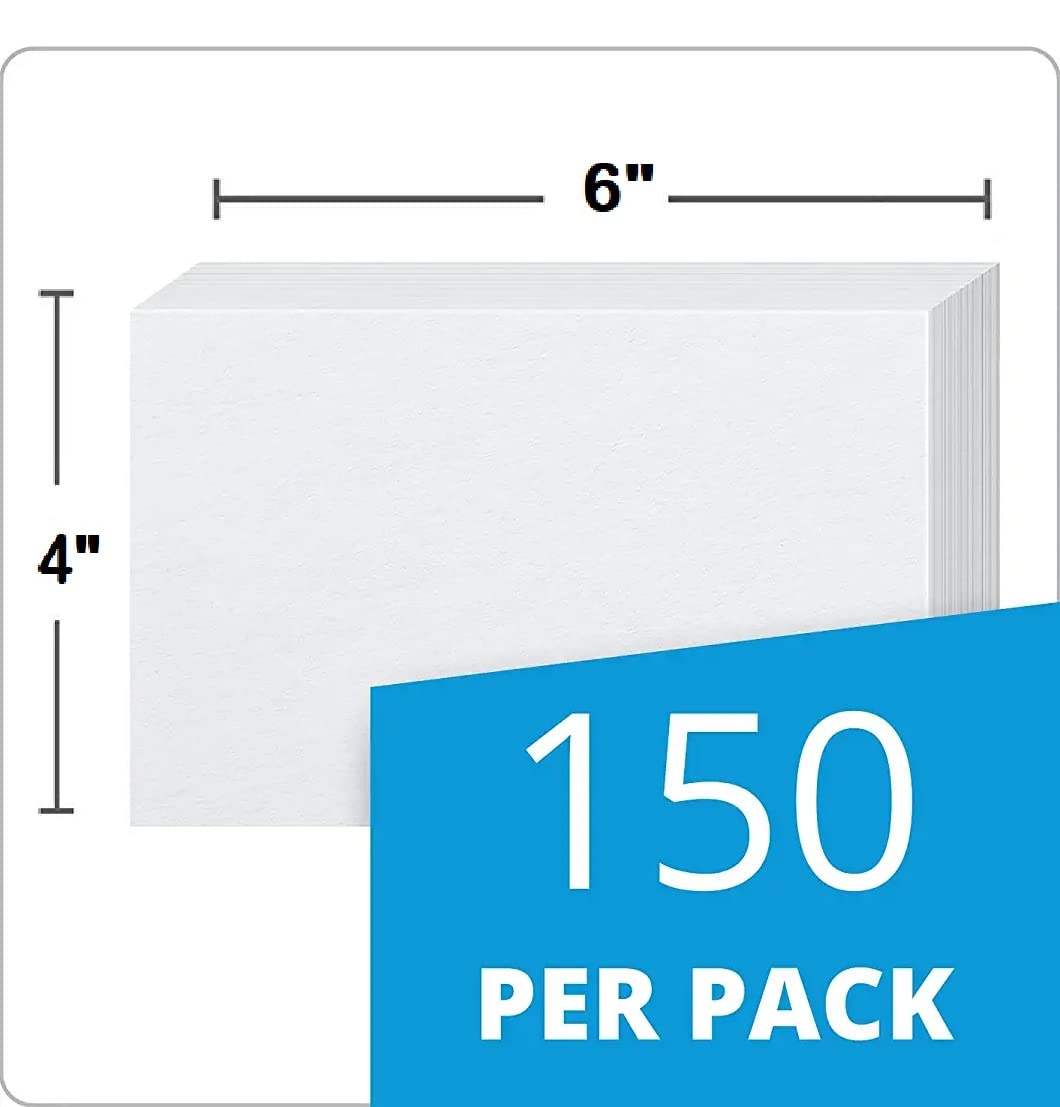 True-Ally Big Size White Unruled Index Cards - 4x6 inch, 150 Sheets, 200 GSM with Free Binder Rings