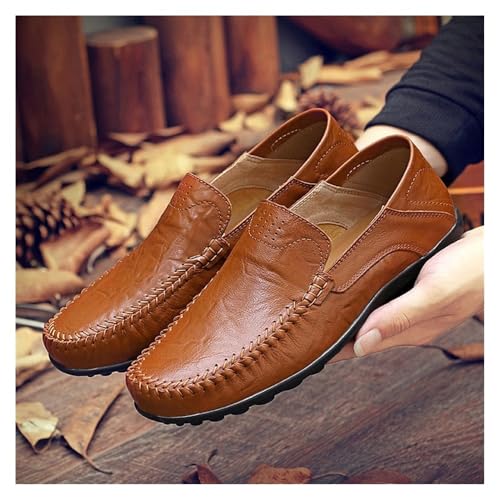Mens Loafers Shoe Genuine Leather Round Toe Stitching Details Breathable Slip Resistant Comfortable Flexible Flat Heel Casual Driving Slip-ons2