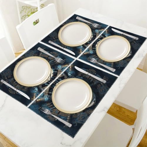 Sets de table lavables anti-tache squelette pirate lot de 6