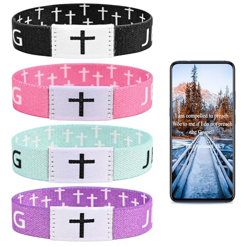Pmormyy 4PCS Daily Bible Verse Jesus is King Bracelet Christian Jesus Wearable Wristband for Women Men 4 Colors