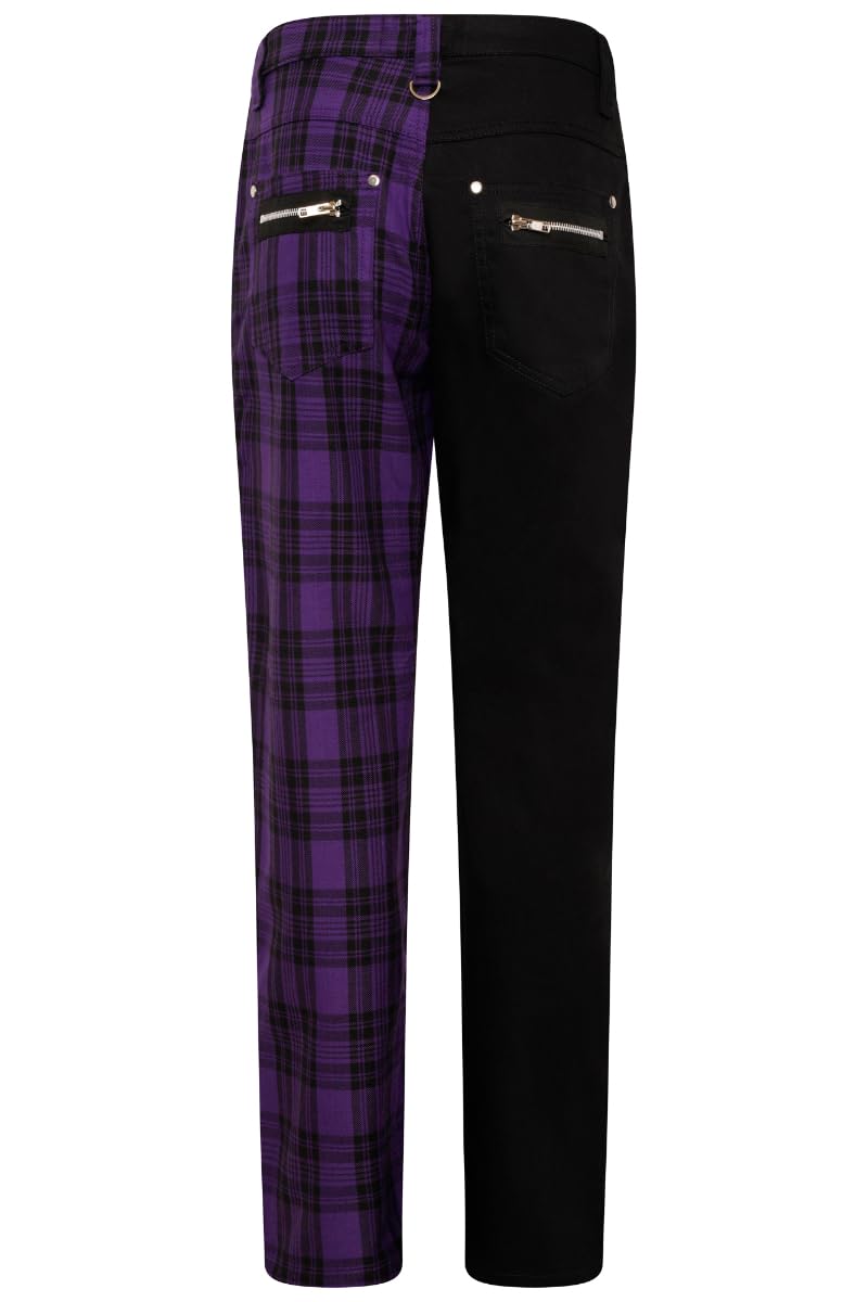 Ro Rox Spodnie Split Check Tartan Unisex Spodnie w kratę Emo Punk Gothic Half Half