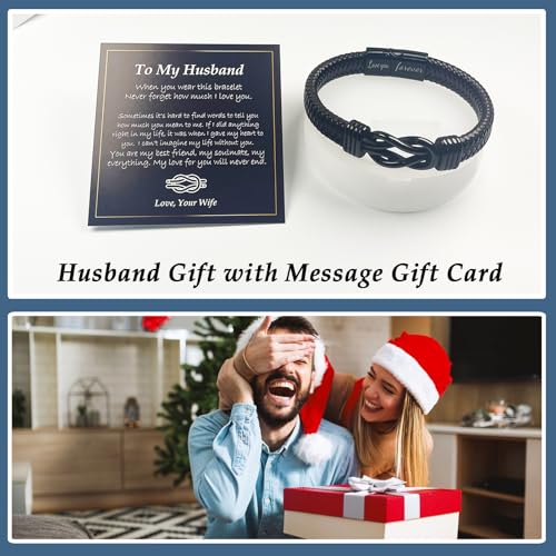 Gifts for Men Infinity Leather Bracelet for Dad New Daddy Husband Boyfriend Son Grandson Brother Nephew Uncle Brown Braided Engraved Leather Jewelry Gifts for Fathers Day Birthday Christmas2