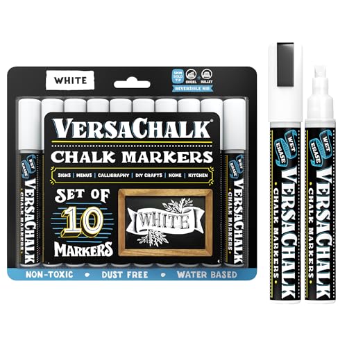 VersaChalk Marcadores de Tiza Blanca Líquida (Conjunto de 10) Carteles Pizarra, Pizarrones, Vidrio, Ventanas