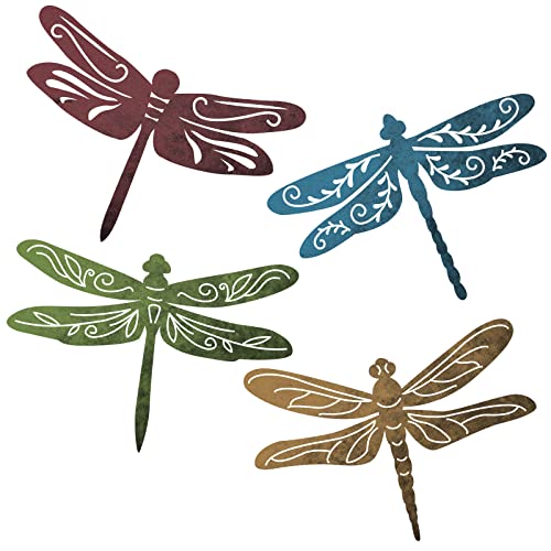 Teling 4 Pcs Metal Hummingbird Wall Art Metal Dragonfly Wall Decor for Modern Farmhouse Rustic Home Living Room Bedroom Kitchen Patio Indoor Outdoor Decor(Dragonfly)