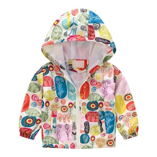 Toddler Boys Girls Cartoon Print Zip Jacket Hooded Trench Lightweight Kids Windbreaker Outdoor Cute Dust Coats 1-8 Years