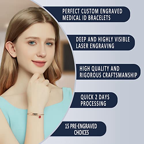 Divoti Pre-Engraved Medical Alert ID Bracelet – Simple Rolo Chain Stainless Steel Silver, Water Proof with First Aid Symbol – Personalized for Women Health Jewelry3