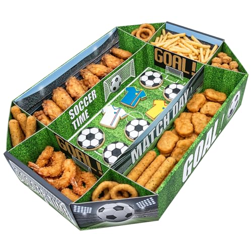 Soccer Food Serving Tray Soccer Party Supplies Decorations Kits 24.6"×15.7" Large Sport Snack Plates Stadium Charcuterie Box 2026 Soccer Event Party Sport Birthday Celebration Table Centerpiece Favor