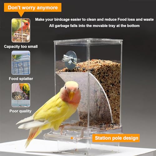 Automatischer Futterspender Vogel Transparent Vogelfutterspender Käfig Acryl Futterautomat Papageien Vogelfutterhaus für Wellensittiche Nymphensittiche Finken Sittiche – Bild 6