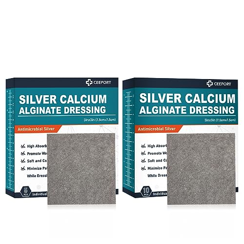 Ceeport Silver Calcium Alginate Wound Dressing (3\'\' x 3\'\' 5 Pack + 3\'\' x 3\'\' 10 Pack), Highly Absorbent Dressing Gauze, Soft and Comfortable Silver Dressing for Wound Care, Non Stick Pads for Wounds