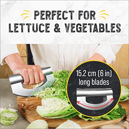 Checkered Chef Mezzaluna Salad Chopper - Stainless Steel Rocker Knife For Lettuce & Vegetables W/Blade Covers﻿ #TOP3