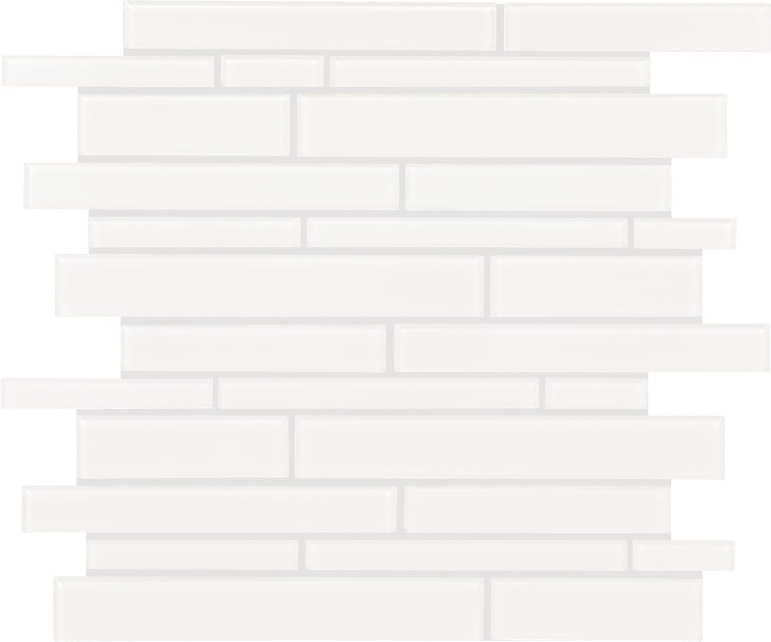 Daltile Amity 11'' x 13'' Linear Random Glass Mosaic in Glossy White for Kitchen Backsplashes, Decorative Accents, or Bathroom Walls (15 PC per Carton) (14 SQ FT per Carton)