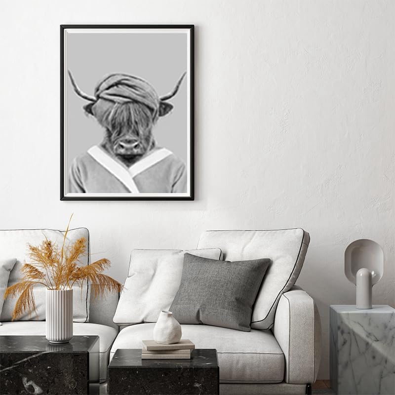 QPLGTU Bathroom Home Background Wall Decoration Poster, Black and White Highland Livestock Animal Decoration Photos Wallpaper - Image 3