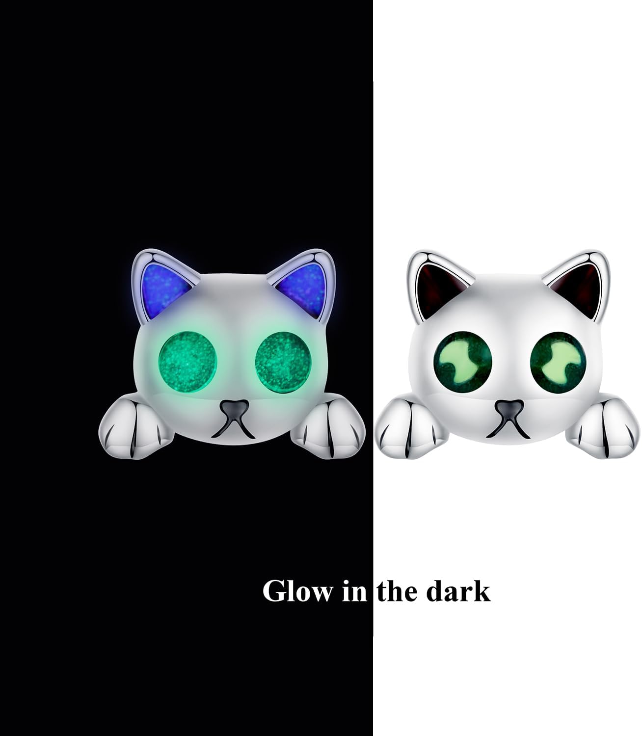 Cute Cat Tiny Stud Earrings 925 Sterling Silver Kitten Animal Pet Cartilage Tragus Luminous Hypoallergenic Sleeper Small Studs Earring Lovely Christmas Jewelry Birthday Gifts for Women Little Daughter - Image 2