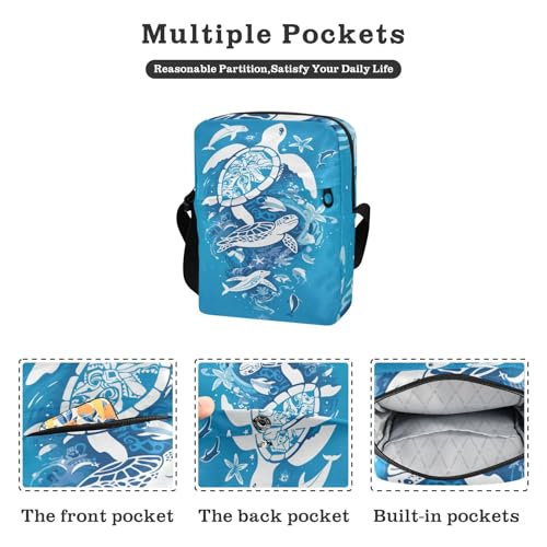 Turtle Dolphin Blue messenger bags mens shoulder bag Womens Cross Body Purses Adjustable Strap for Travel Travel2