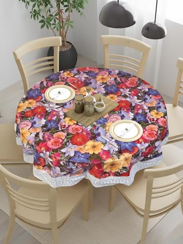 Image of Dakshya Industries PVC Waterproof Round Table Cover for 4 Seater Dining Table | 60 Inch Round Printed Table Cover | Spill Proof, Oil Resistant, Heat Resistant, Wipe Clean