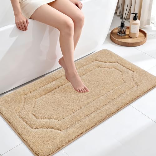 BEQHAUSE Bathroom Rug-Non Slip-Bath Mat-Soft and Absorbent-Shower Mat-Polyester Bath Mats for Bath Machine Washable Bathroom Rugs Beige Bathrooms Rug