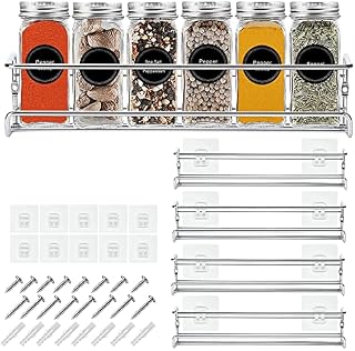 BAORELST Spice racks Organizer 4 Tier Wall Mounted Condiment Holder With Adhesive Sticker and Screws for Kitchen Condiments & Inside Cupboard Spice Organizer Tidy (Silver)