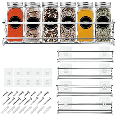 BAORELST Étagères à épices Organiseur mural à 4 niveaux avec autocollant adhésif et vis pour condiments de cuisine et intérieur de placard Organisateur d'épices (Argent)