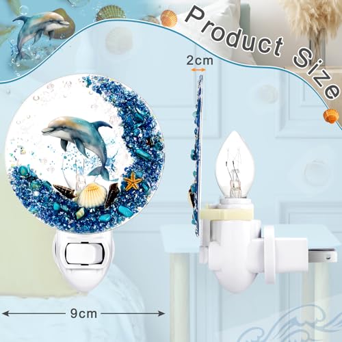 Image of Hortsun Plug in Seashell Night Light Ocean Sea Animal Decorative Night Light Plug in Beach Lamps Vintage Ocean Lamps for Adult for Home Bedroom Living Room Bathroom Wall(Dolphin)