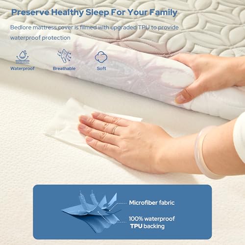 Image of BEDLORE 2 Pack Waterproof Mattress Protector, California King Size Mattress Pad with Deep Pocket 6 inch-18 inch Depth, Soft Breathable Bed Mattress Cover for Home, Bedroom, Hotel (Light Gray)