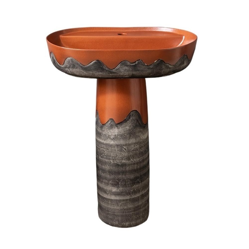 Free-Standing Vintage Bathroom Pedestal Sink with Drain and Faucet Freestanding Ceramic Washbasin Lavatory Column