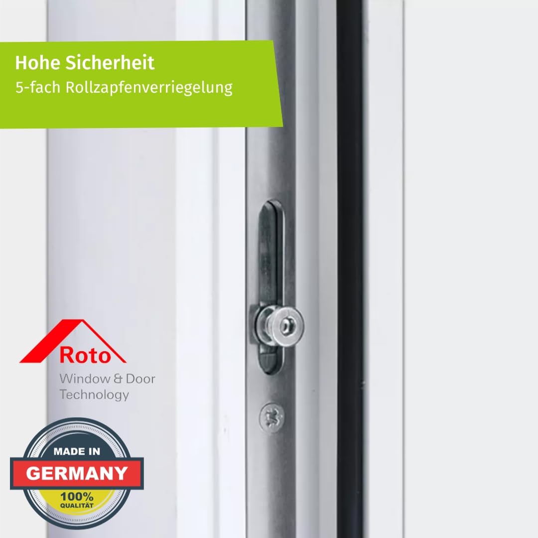 HORI Kellertür Haustür aus Kunststoff Nebeneingangstür Komplettset Hauseingangstür weiß/anthrazit - Farbe: weiß - DIN links - Modell: Knauff - 210 x 110 cm