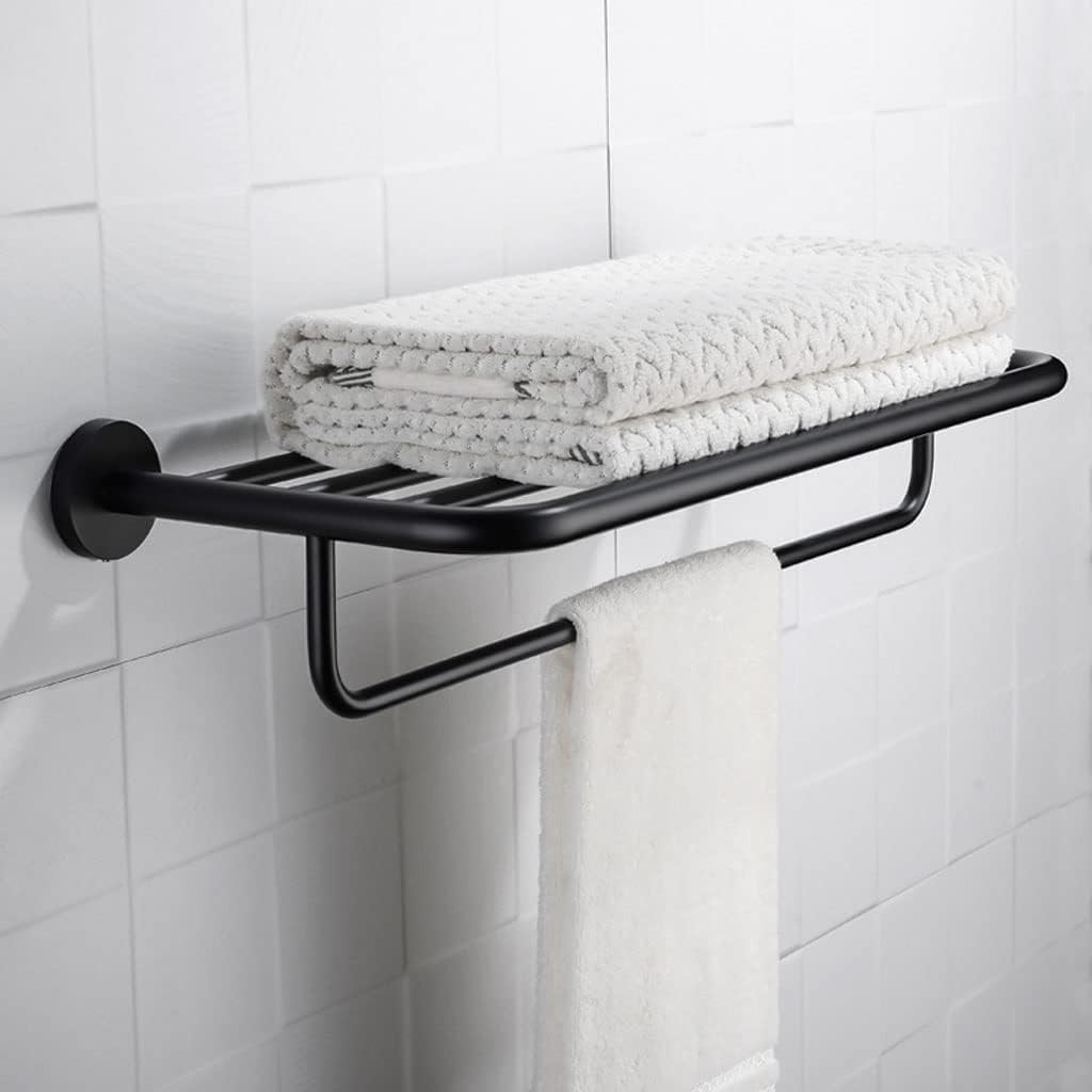 Matt Black Round Towel for Bathroom Black Plating Towel Shelf Lavatory Hanging Holder Bathroom Towel Hanger (Color : Black Size : 11.5 * 22 * 60cm) image 4