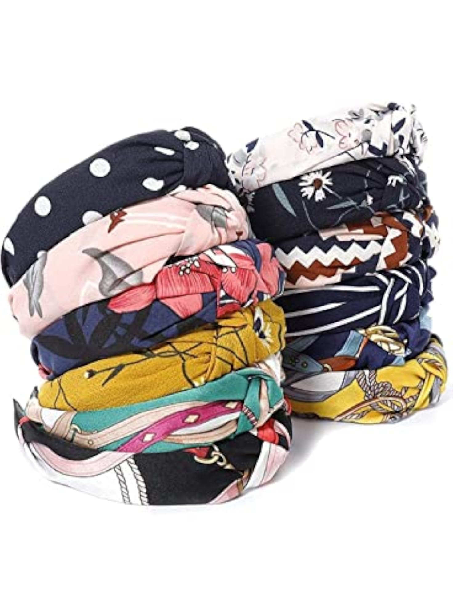 Multicolour Korean Style Solid Fabric Knot Plastic Headband for Women, Pack of 3