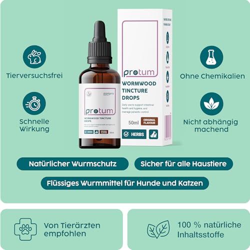 Zanipro Natürliche Wurmkur Hund Tropfen & Katzen – 100% Pflanzliche Entwurmung, Flüssiger Wurmkur-Komplex mit Wermut, Schwarznuss & Quassia – Verdauungs- & Darmunterstützung für Kätzchen | 50ml