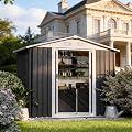 HDSTORZON 6x4 ft Steel Outdoor Storage Shed with Floor - Metal Frame, Galvanized Garden Shed, Waterproof, Metal Tool Shed with Lockable Door & Gable Roof Air Vent for Backyard Patio Lawn Black