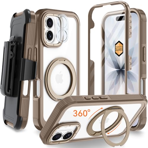 Coque iPhone 17 antichoc intégrale dorée avec béquille et clip