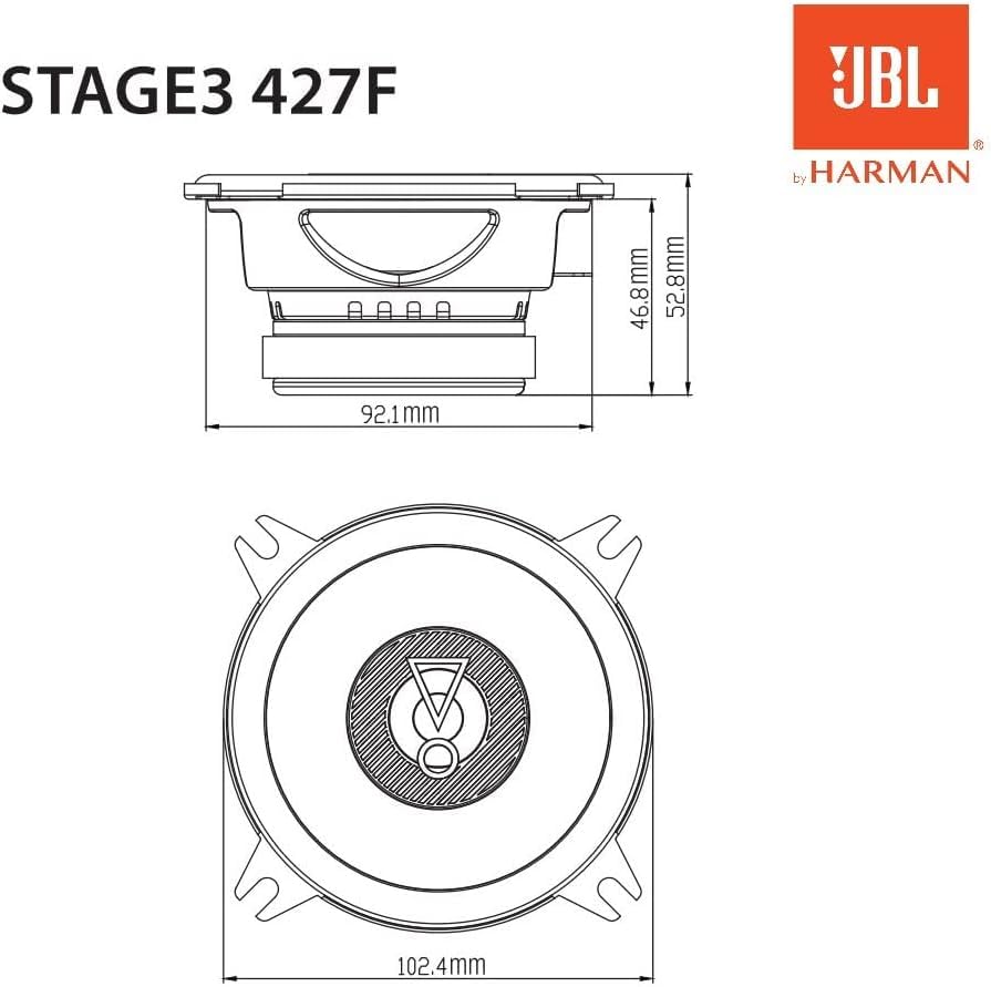 JBL Stage3 427F 2-Way Car Speaker Set by Harman Kardon - 150 Watt Car Speaker - 2 Piece Car HiFi Box Large 10 cm - 100 mm - 4 Inch without Grill Cover