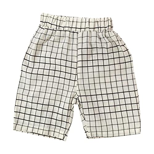 Children's Summer Plaid Five Point Casual Pants Boy's Waist Stretch Casual Going Out for 0 to Boys School Pants