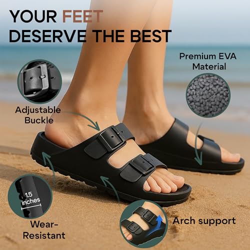 Trailvia Comfortable Footbed Sandals for Men & Women – Adjustable Buckle & Arch Support, Waterproof Summer Slides for Outdoor, Beach & Everyday Adventures2