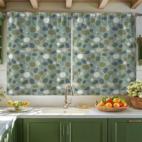 Rideaux de cuisine modernes et contemporains avec motif à pois, ovales, vert printemps, filtrant la lumière, pour petite fenêtre étroite de 106 x 114 cm