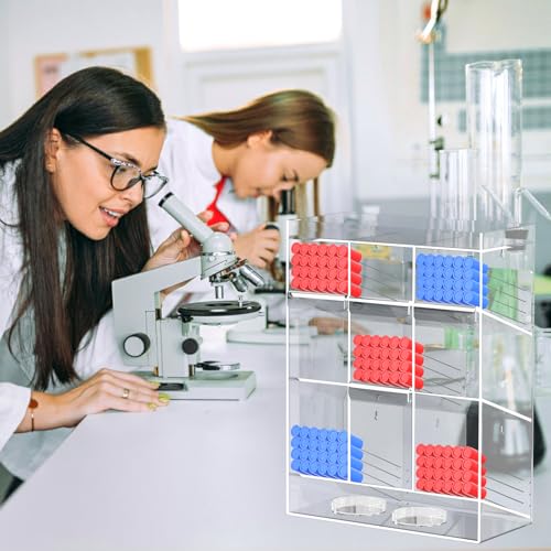 Acrylic Test Tube Rack, Clear Tube Holder Organizer Stand with 9 Compartments, Extra Bottom Storage, and 4 Pull-Out Trays, Wall Mount or Countertop for Lab, Hospital, Office, 16\"H x 12\"W x 5.5\"D - Thumbnail 6