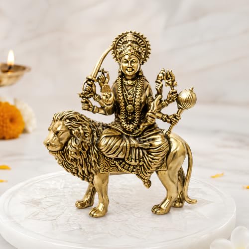Image of Brass Durga Maa Ji Idol, Vastu Remedy for Protection (5 Inch, 370 g)