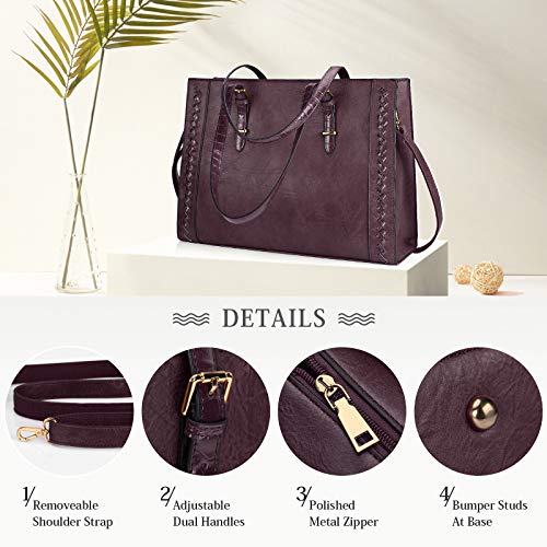 Laptop Bag for Women Waterproof Lightweight 15.6 Inch Leather Laptop Tote Bag Large Women Briefcase Professional Business Office Computer Work Bags Shoulder Handbag Claret