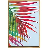 SIGNWIN Framed Canvas Wall Art Bright Red and Green Tropical Palm Leaves with Baby Blue Botanical Plants Watercolor Abstract Modern Colorful for Living Room, Bedroom, Office - 16