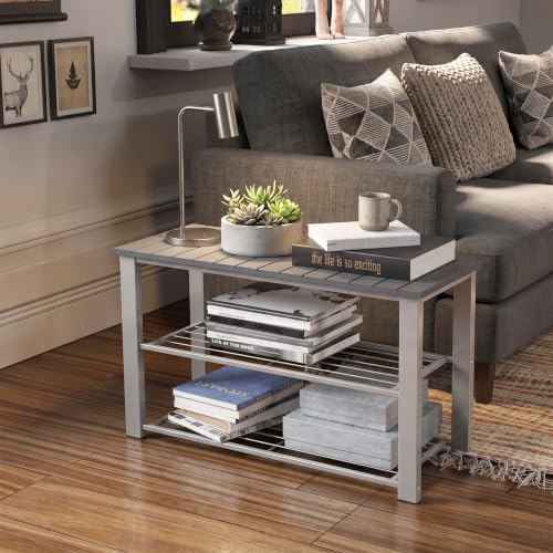 Image of Simple Houseware Wood Top Shoe Storage Bench for Entryway, Grey