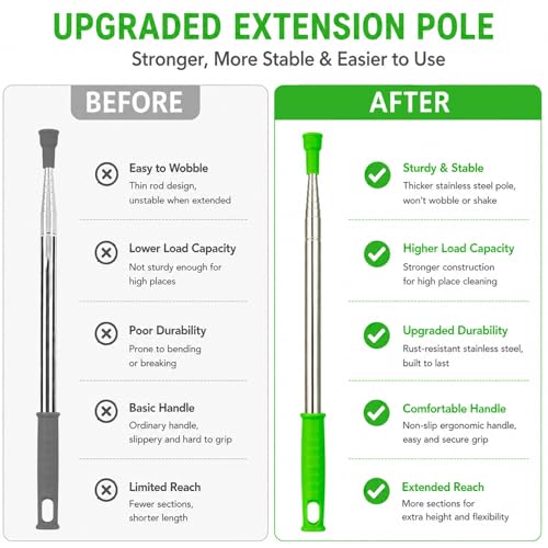 Image of AZUN Microfiber Duster for Ceiling Fans, 30-100 in Telescoping Pole, Green | Microfiber traps dust. Long duster for high ceilings. Cleans ceiling fans, blinds and cobwebs. Washable and reusable.
