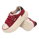 Chouiss Sneakers for Women,Lace Up Thick Soled Non Slip Sports Shoes, Breathable, Stylish,Running,Shopping,Red,Size 9
