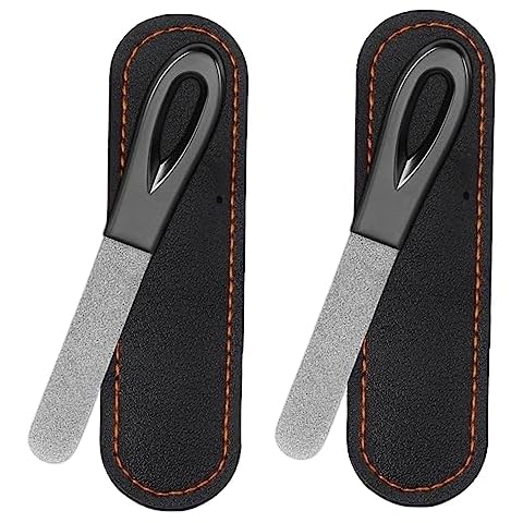 Metal Nail File, Stainless Steel Fingernail Files Double Sided Grit Nail Filer with Leather Cases and Non Slip Handle (2 Pack 3.6IN Gunmetal Files with PU Cases) Cover