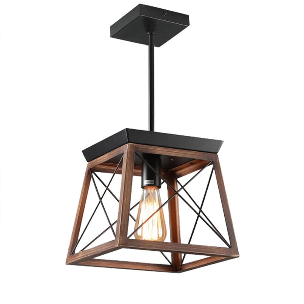 Industrial Black Pendant Lighting Rustic Kitchen Island Hanging Lamp Wood+Metal 1 Light E26 Ceiling Lighting Fixture For Dining Room Bedroom Hallway Entryway,19 Inch Present