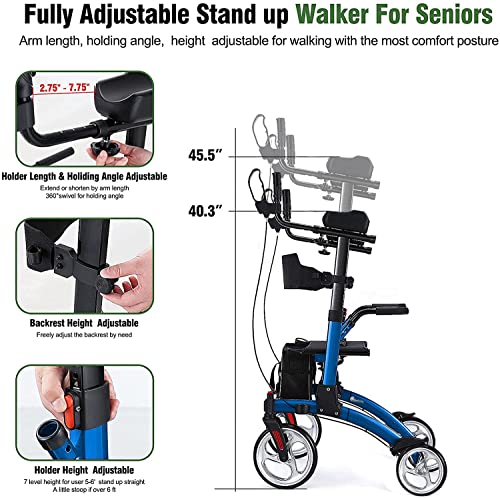 Healconnex Upright Rollator Walkers For Seniors- Stand Up Rolling Walker With Seats And 10 Inch Wheels thumb #3