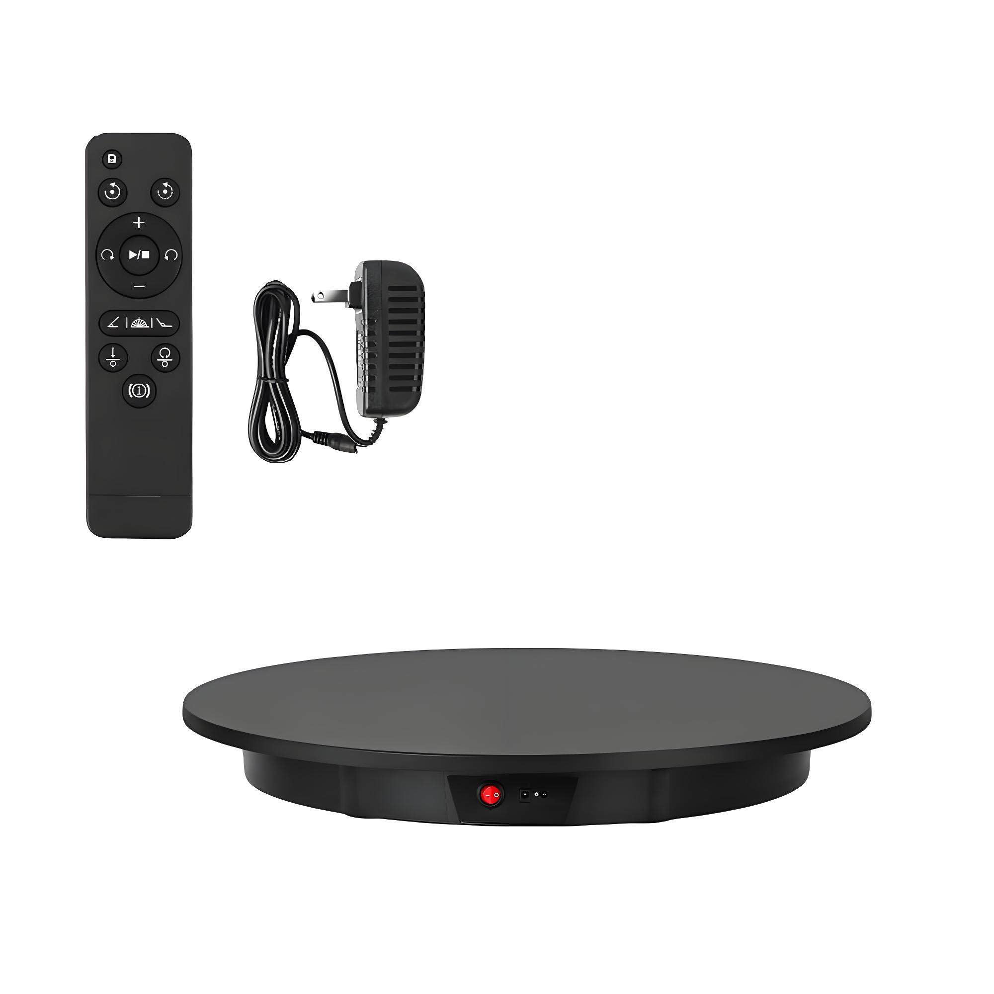 AiODiO Electric Motorized Rotating Turntable Display Stand with Remote Control,360 Degree Electric Rotating Potography Turntable ， Remote Control +5 Colors Backgrounds 42cm100kg-Black