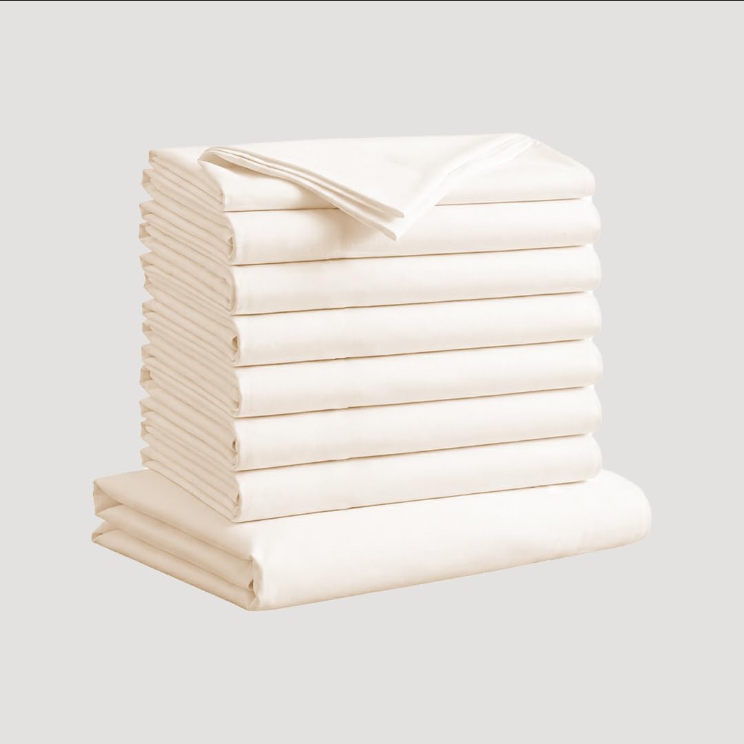 ZIYA HOMES Pillow Cases 8 Pack - Cream Housewife Pillowcases - 200TC Soft Brushed Microfiber Pillow Covers with Envelope Closure (50 x 75 cm)